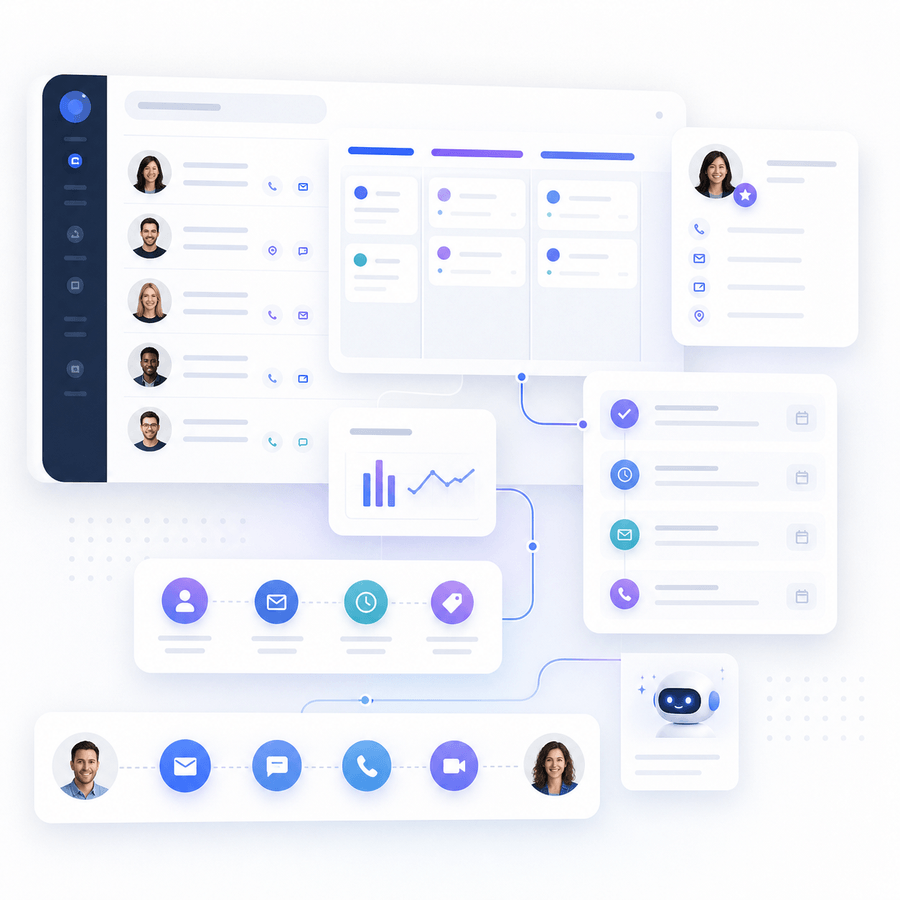 CRM and contact automation visual representing ContactKloud.