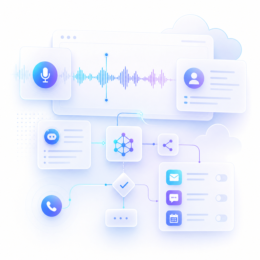 AI voice workflow visual representing VoiceKloud.